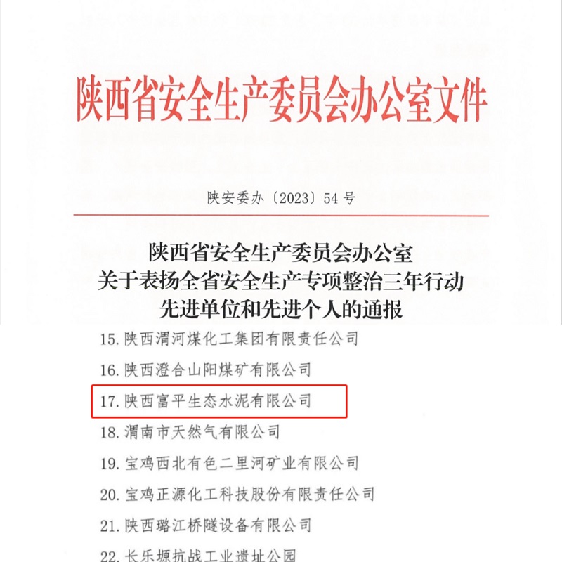 喜報！富平公司榮獲“陜西省安全生產(chǎn)專項(xiàng)整治三年行動先進(jìn)單位”稱號！